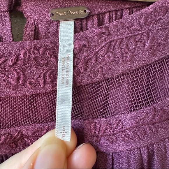 Free People Plum Sheer Lace Boho Embroidered Peasant Blouse | Size S - Picture 9 of 9